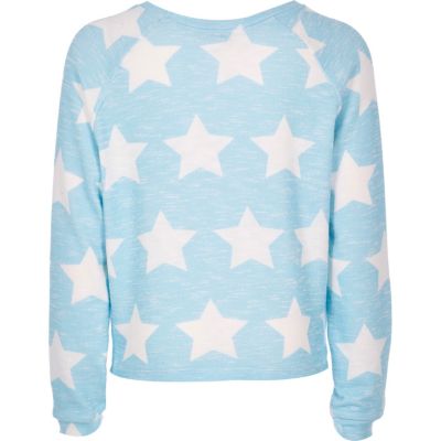 Girls blue star print slouchy top
